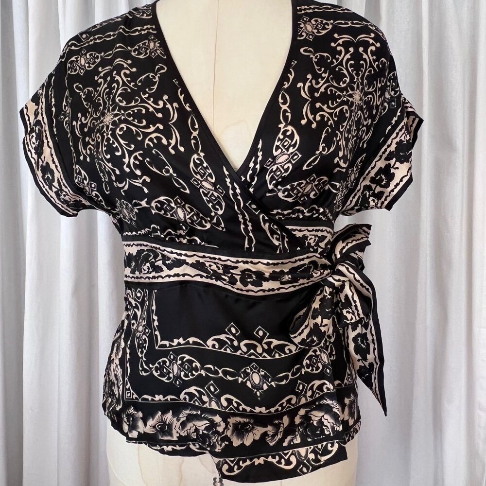 White House/Black Market Silk Wrap Top